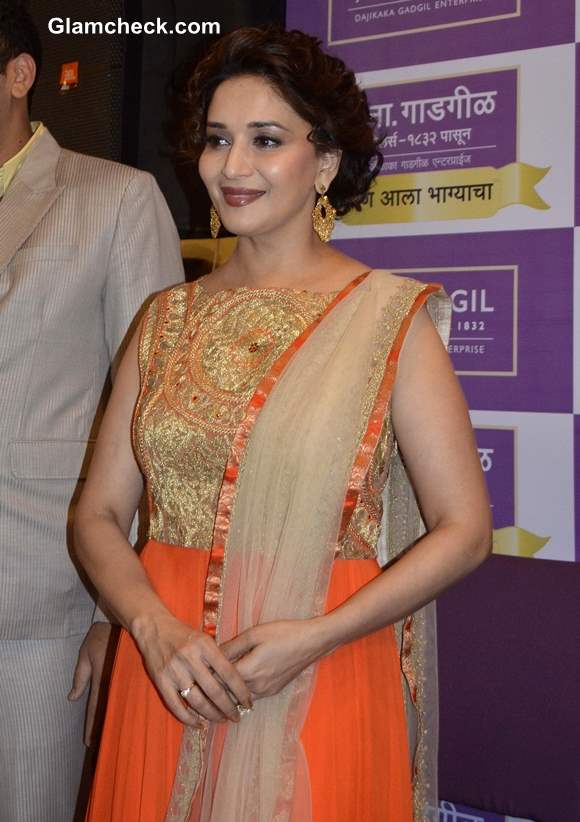 Madhuri Dixit Nene Astounds In Gorgeous Orange Anarkali Outfit — Indian Fashion 