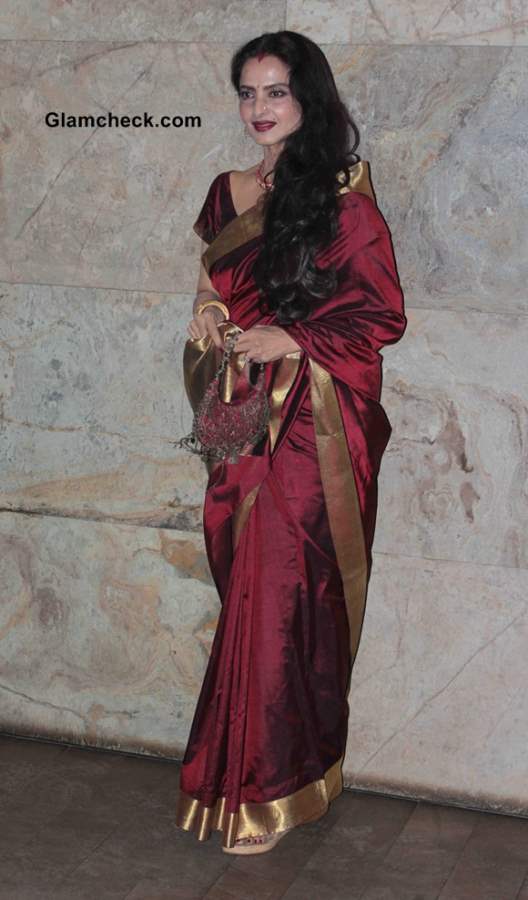 Rekha in Maroon Sari at Ram Leela Screening