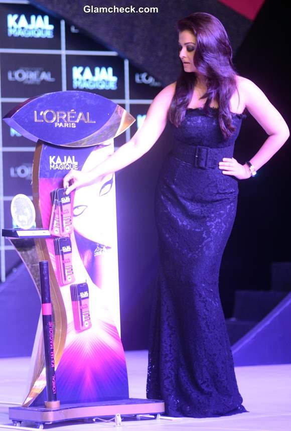 Aishwarya Rai Bachchan Launches LOreal Kajal Magique in Dolce and Gabbana Lace Gown
