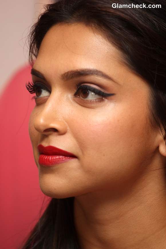 Deepika Padukone Winged eyeliner and red lips makeup