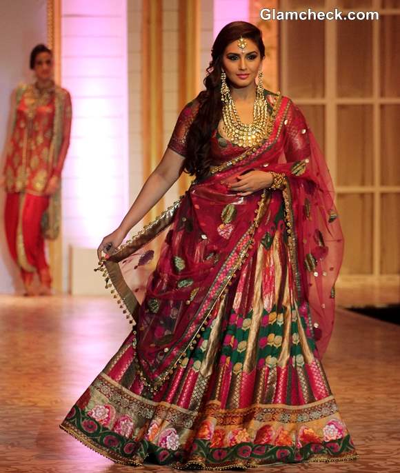 Huma Qureshi in a Brocade lehenga at Ashima Leena Show at IBFW 2013