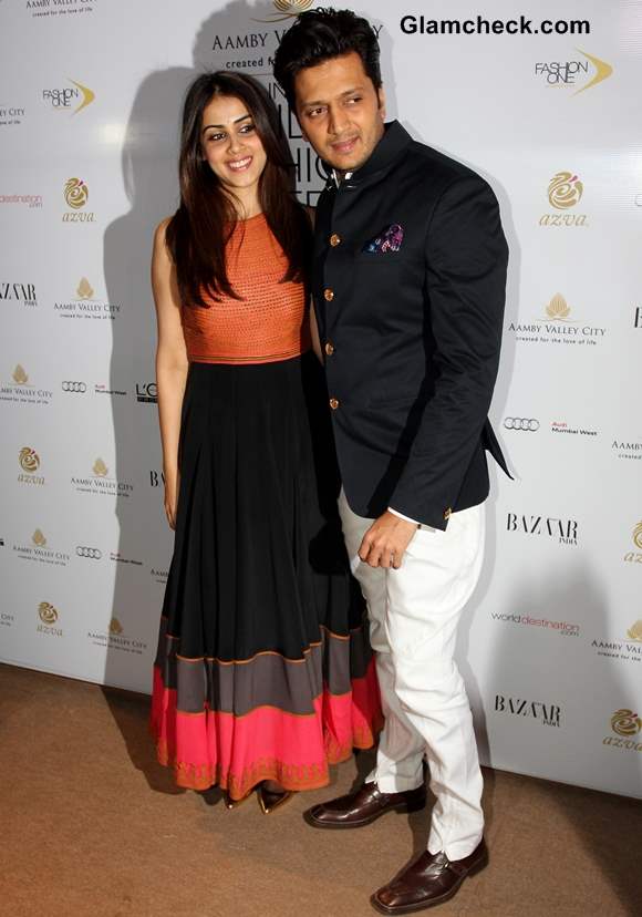 Riteish Deshmukh with his wife Genelia DSouza at India Bridal Fashion Week 2013 Mumbai