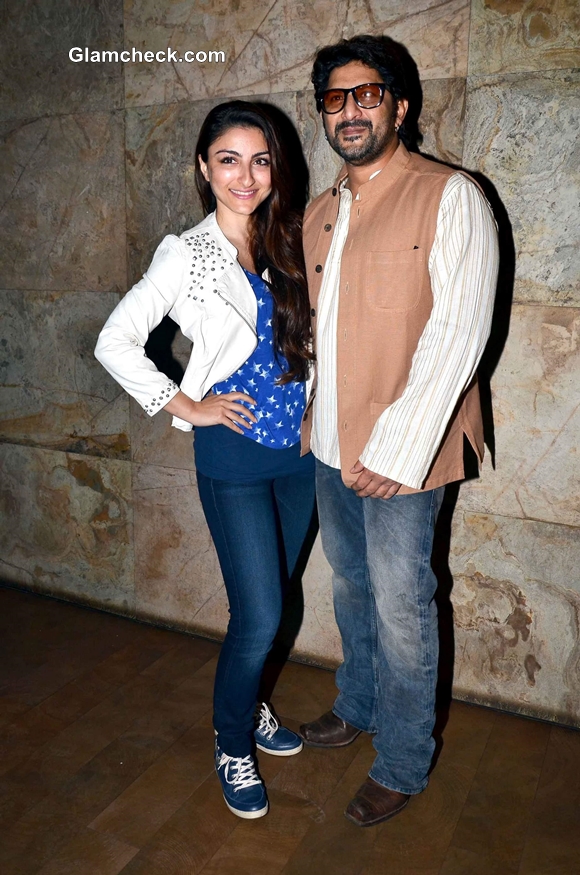 Actors Arshad Warsi and Soha Ali Khan during the special screening of film Mr. Joe B Carvalho in Mumbai, on Jan. 02, 2014. (Photo: IANS)