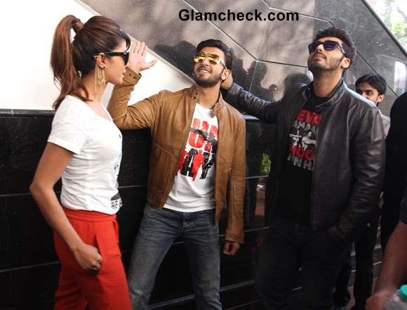 Cast of Gunday Promote movie at Wellingkar College in Mumbai