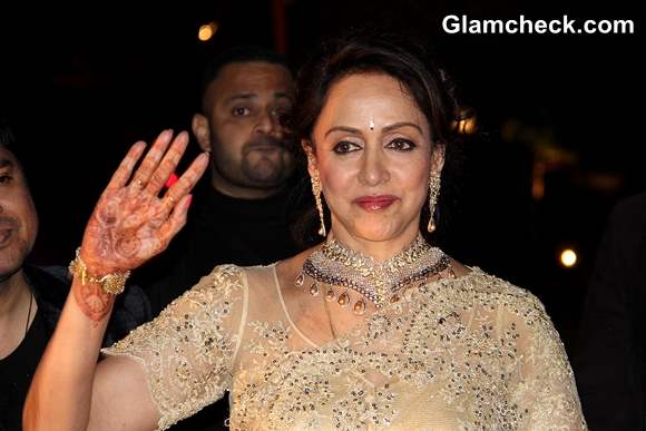 Hema Malini at Ahana Deol-Vaibhav Arora Wedding Reception