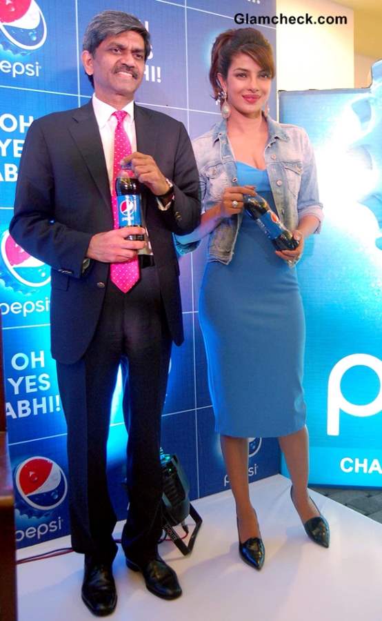 Priyanka Chopra Promotes Pepsi in Brands Trademark Blue Dress