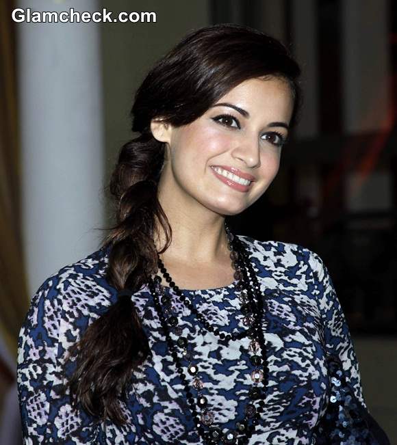 Dia Mirza Side Braid and Natural Makeup Look