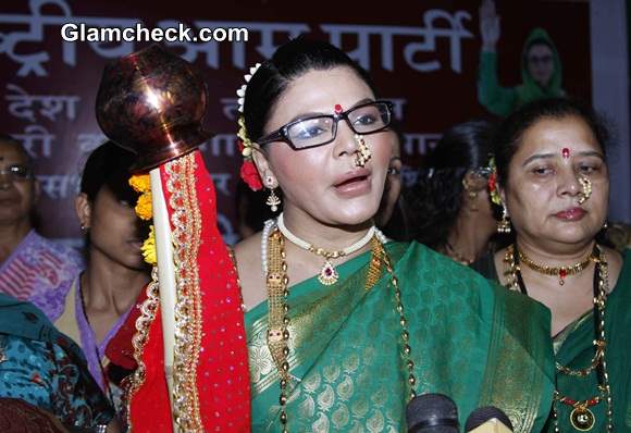 Rakhi Sawant Sports Kashta Sari to Woo Voters on Gudi Padwa