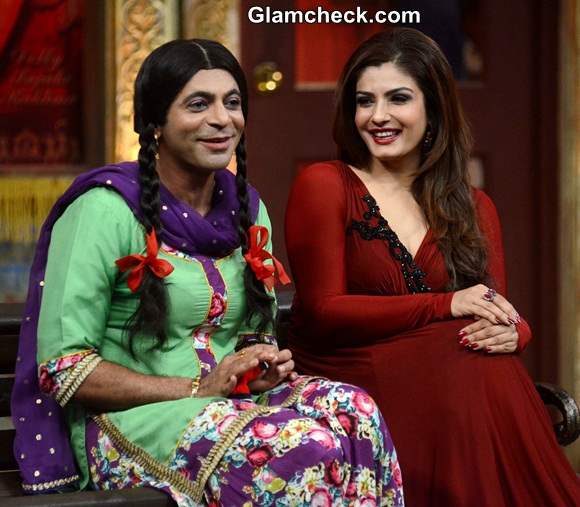 Raveena Tandon in Maroon Gown on Mad in India