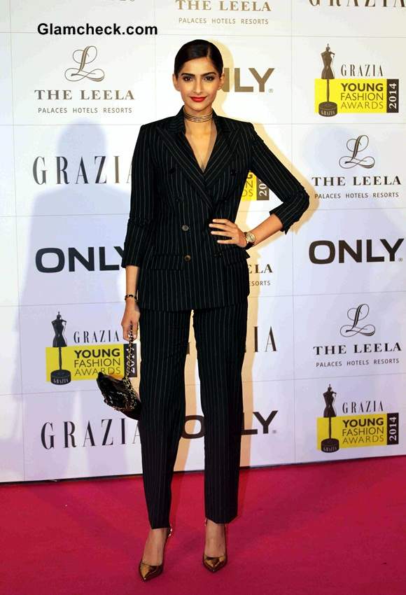 Sonam Kapoor in Jean Paul Gaultier Tuxedo at Grazia Young Fashion Awards 2014