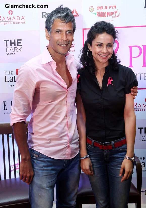 Gul Panag and Milind Soman at the launch of the 2nd Pinkathon in New Delhi