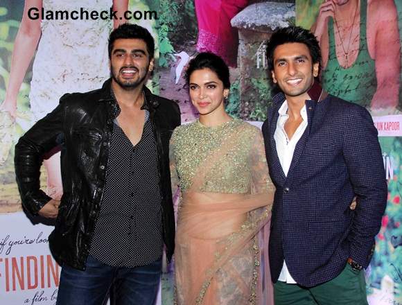 Arjun Deepika and Ranveer Singh at the success party of film Finding Fanny