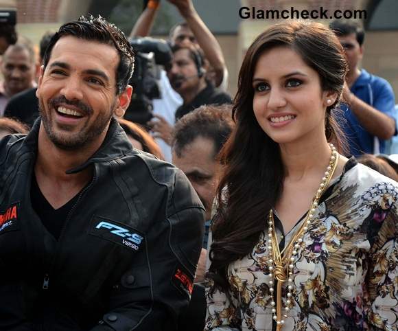 John Abraham and Koyal Rana during the flagging of the Yamaha Mission