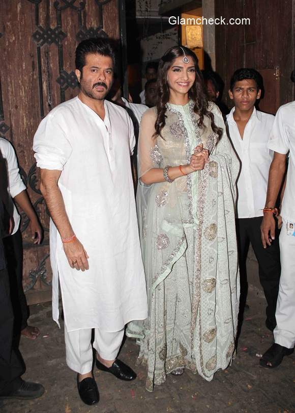 Sonam Kapoor during  Diwali celebration with her father Anil Kapoor