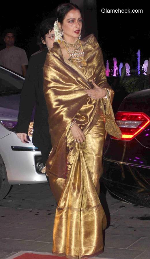 Rekha 2015 In Golden Saree