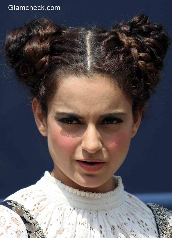 Double Braided Side buns Kangana Ranaut