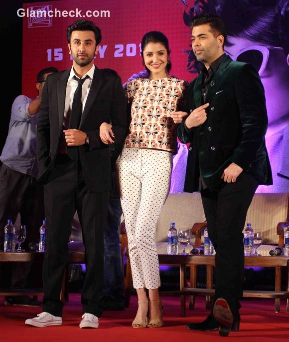 Ranbir Anushka and Karan at the trailer launch of Bombay Velvet