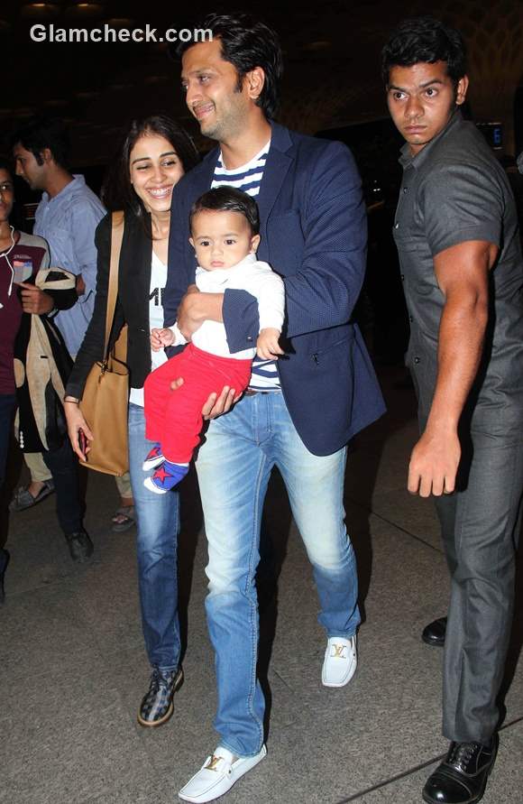 Riteish Deshmukh with Genelia DSouza and son Riaan