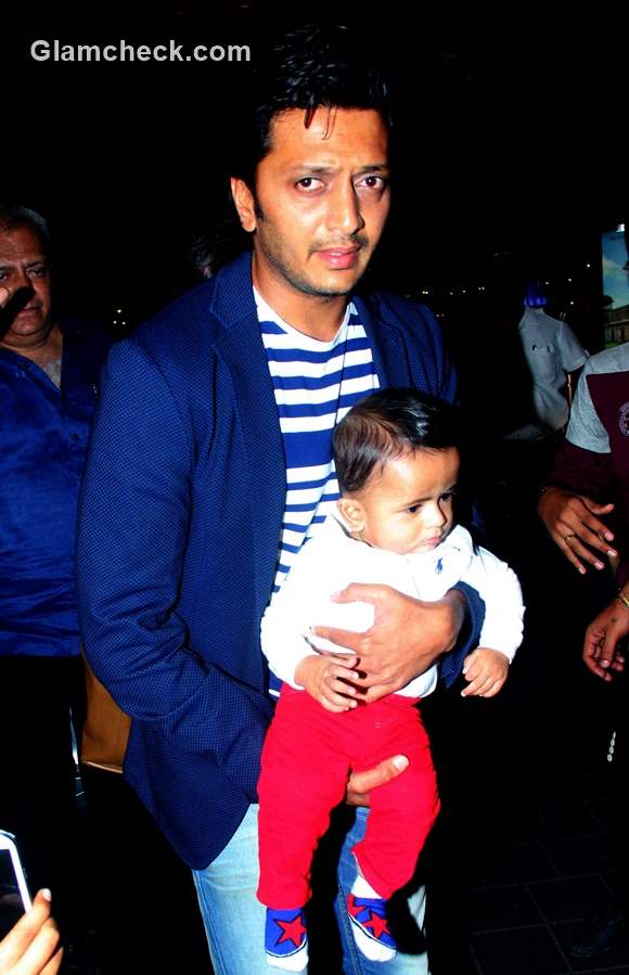 Riteish Deshmukh with son Riaan at Mumbai airport