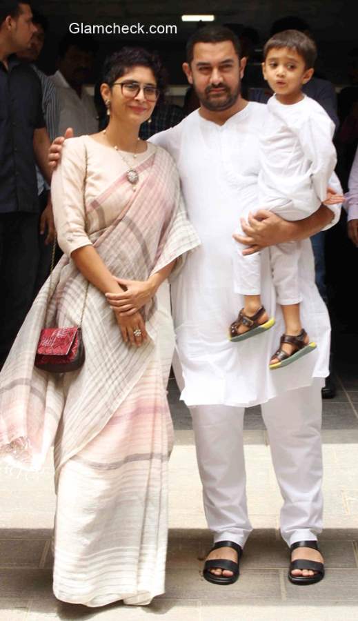 Aamir Khan and wife Kiran Rao along with son Azad Rao Khan during Eid-ad-Fitr celebrations