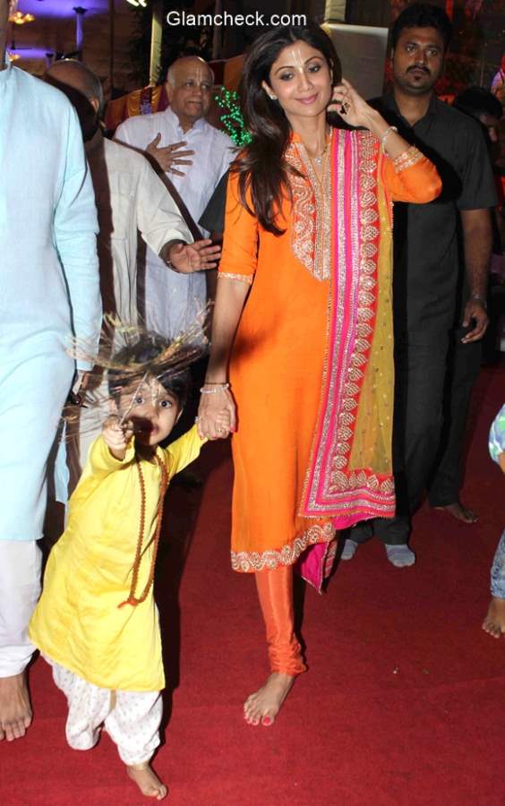 Shilpa Shetty along with her son Viaan at ISKCON temple