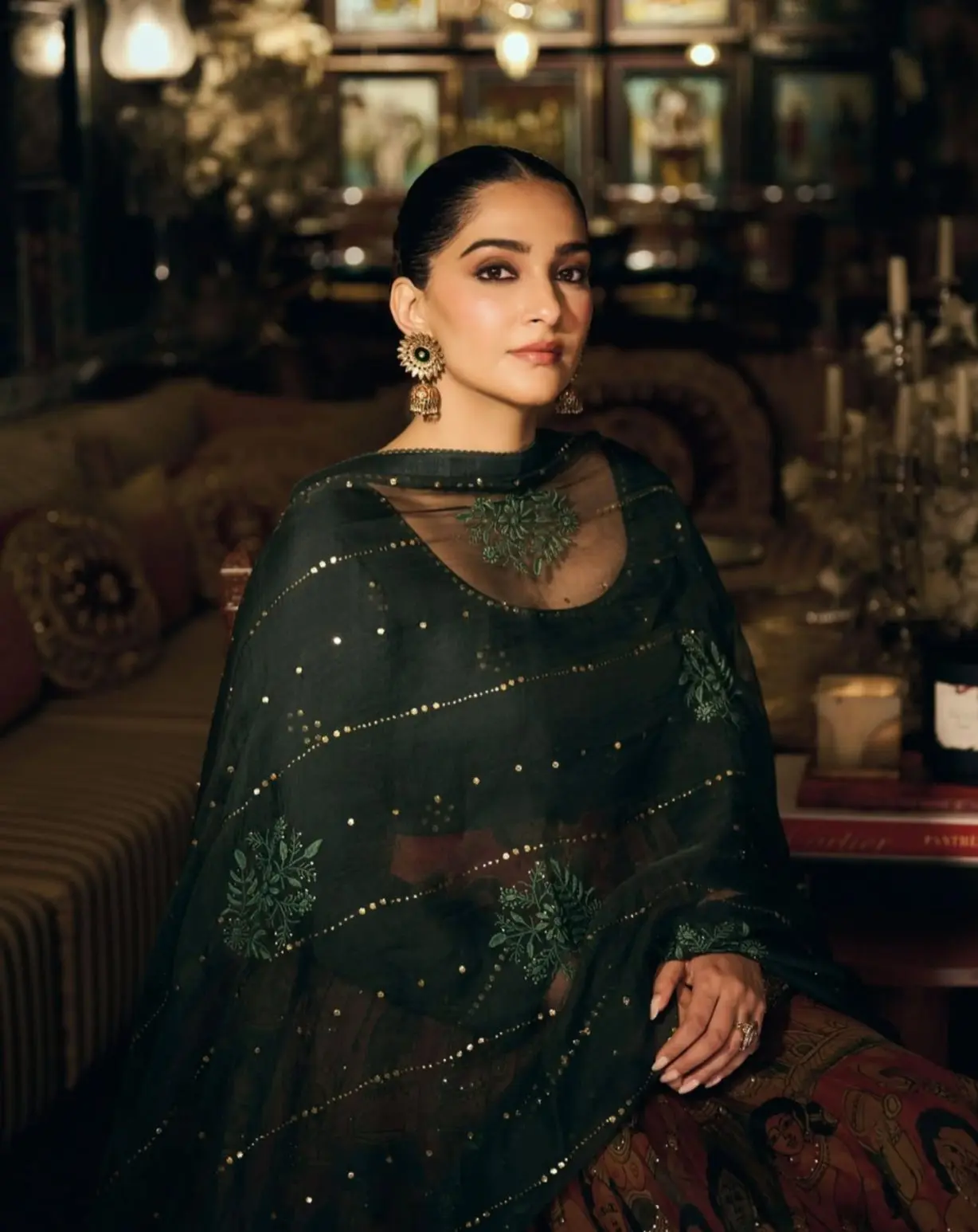 Sonam Kapoor Looks Regal in Gaurang Shah’s Green Lehenga