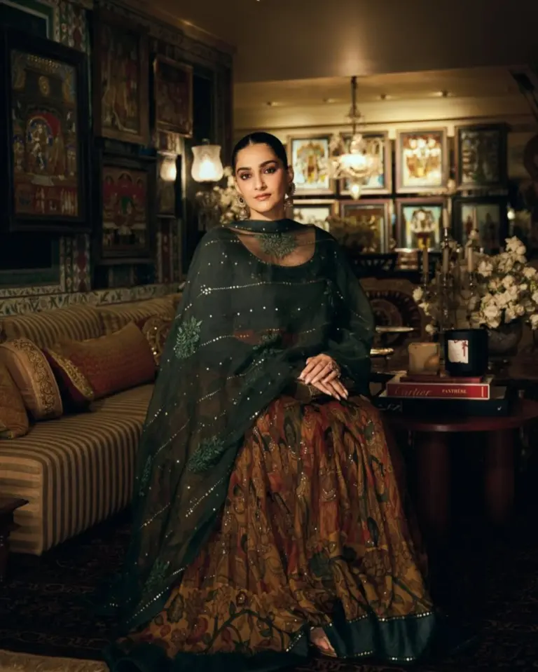 Sonam Kapoor Looks Regal in Gaurang Shah’s Green Lehenga