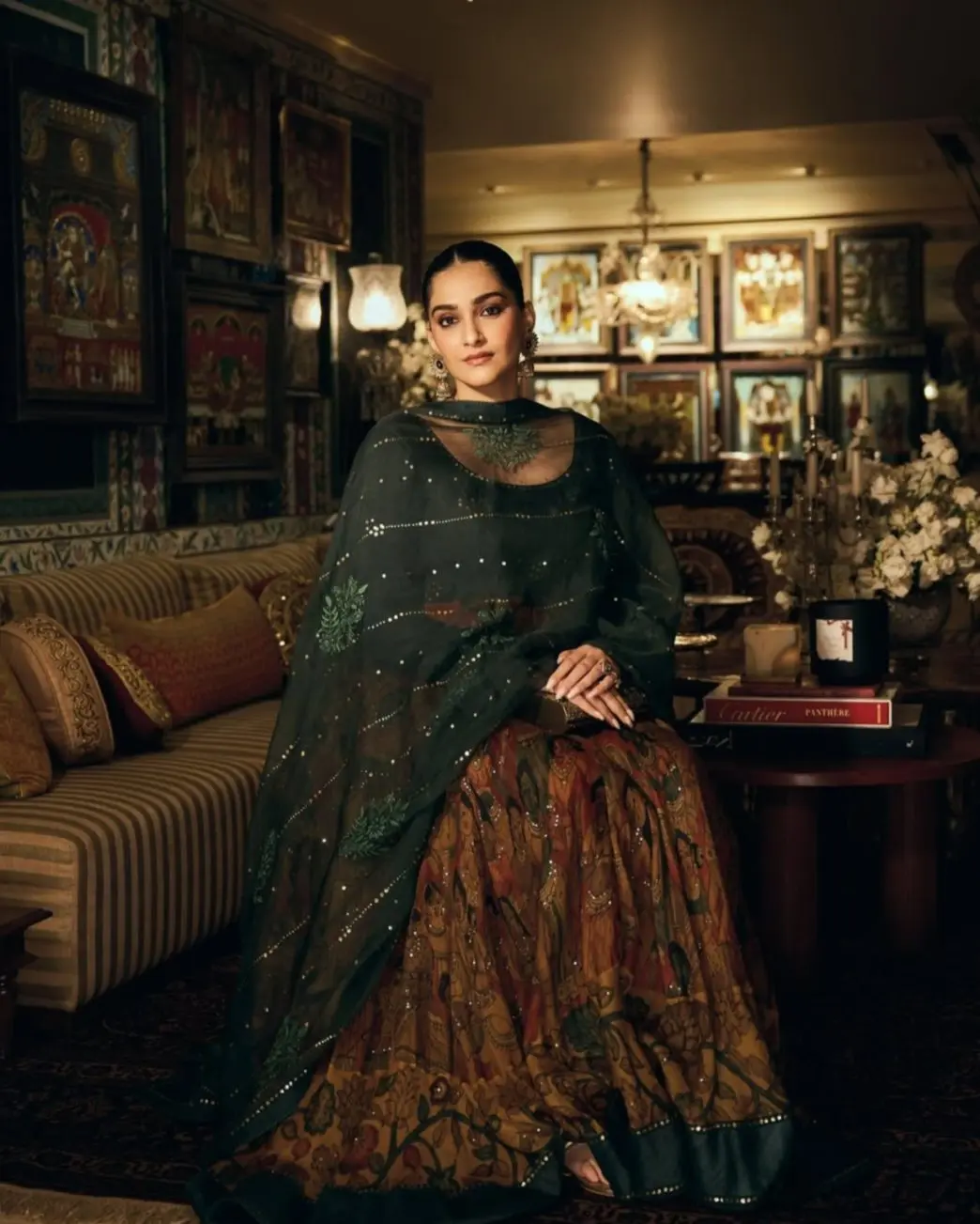 Sonam Kapoor Looks Regal in Gaurang Shah’s Green Lehenga