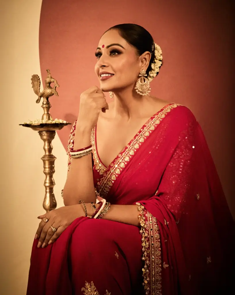 Bipasha Basu Red Saree Look