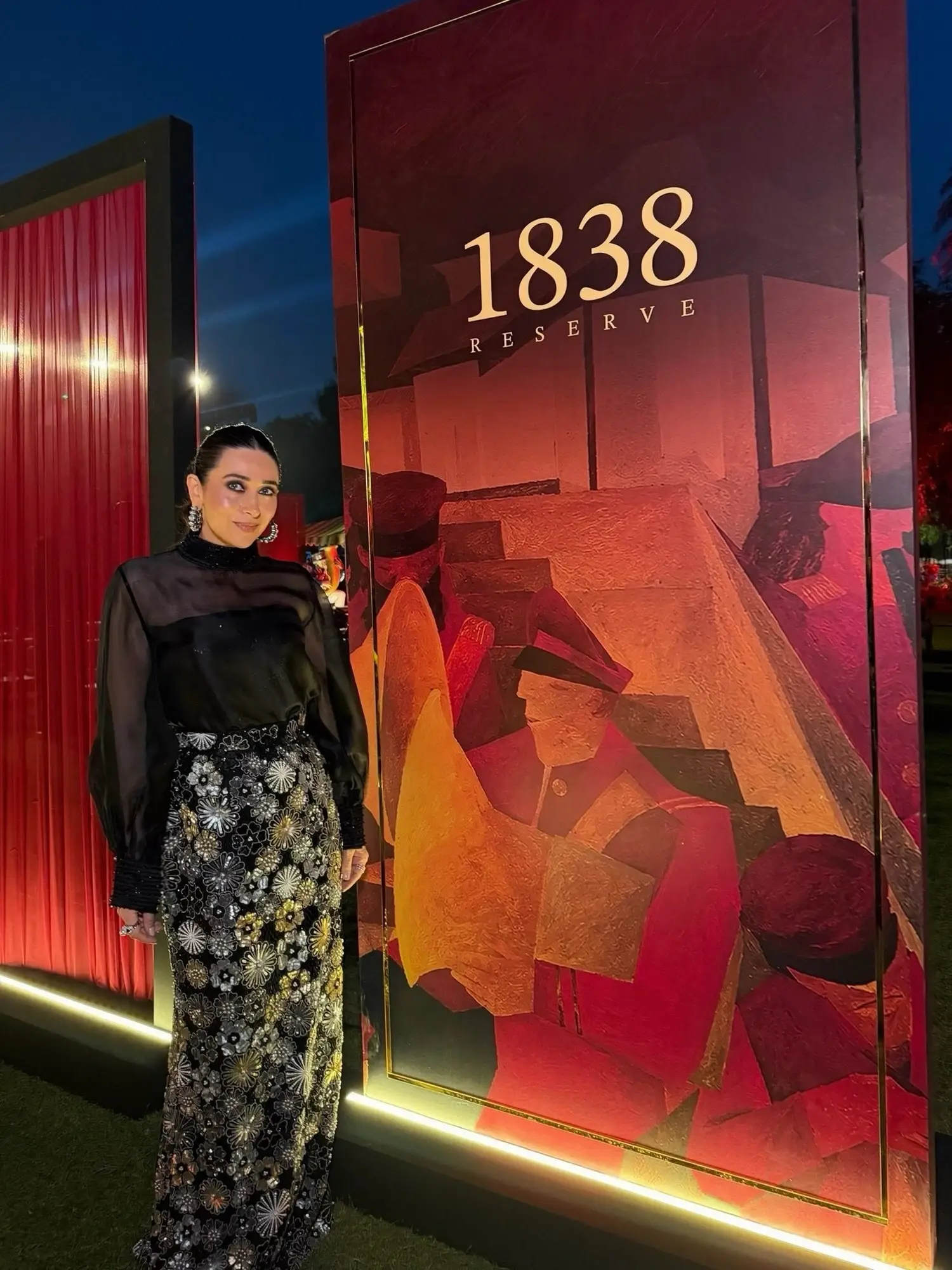 Karisma Kapoor Embraces Dark Floral Glamour at the 1838 Reserve Launch