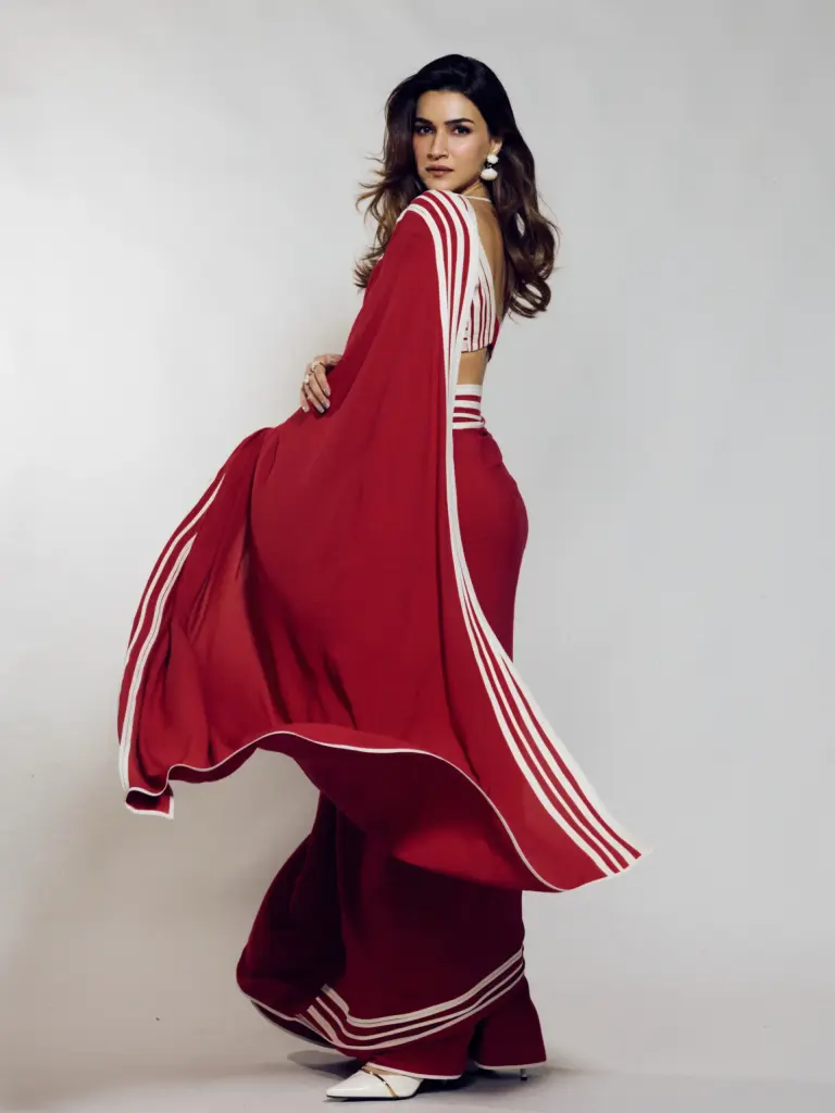 Kriti Sanon Striped red saree by Bodice at NDTV World Summit 2026