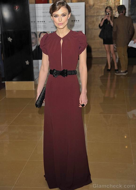 Keira Knightley burgundy gown a dangerous method Premiere