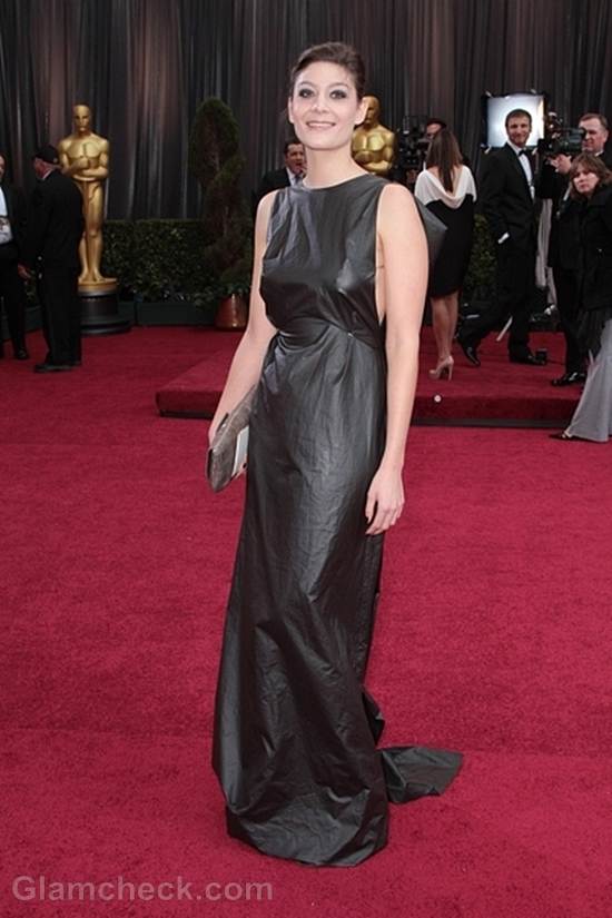 Oscars 2012 celebrities black gray gowns Anne-Sophie Bion