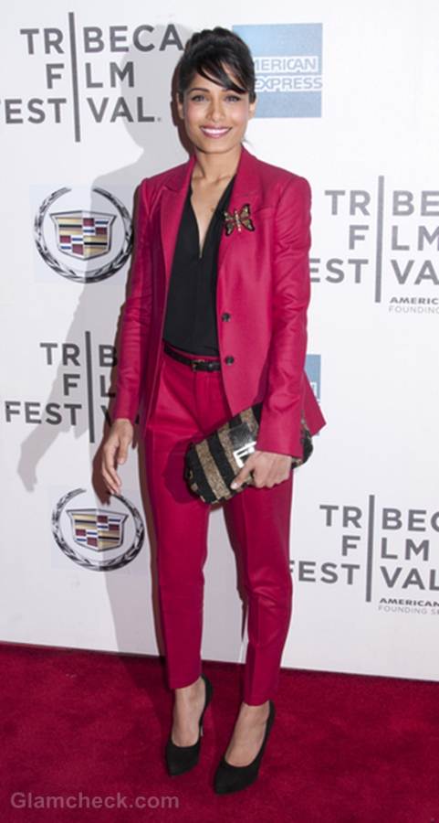 Freida Pinto Raspberry Suit Trishna Premiere