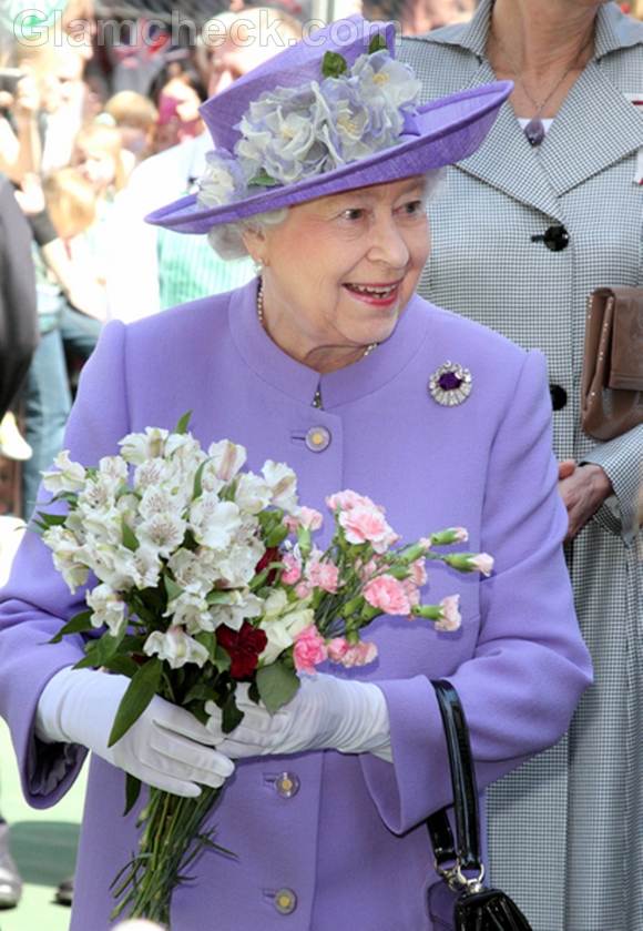 Queen Elizabeth II lavender outfit visit hitchin