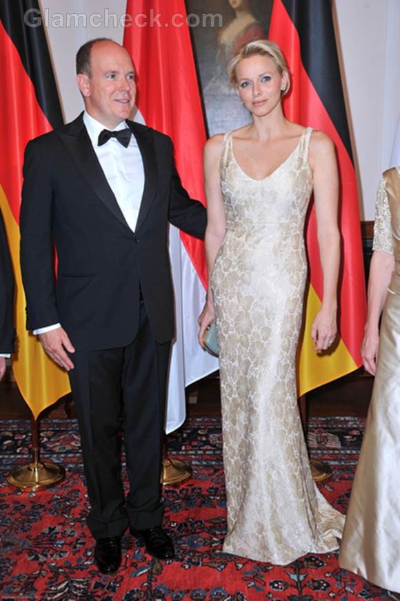 Princess Charlene Gold Gown at Gala Dinner