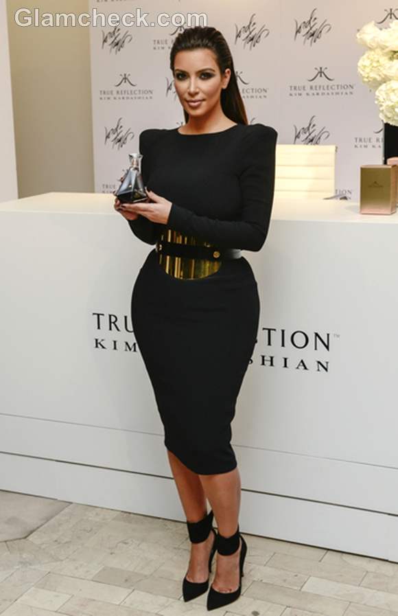 kim kardashian fragrance launch black dress