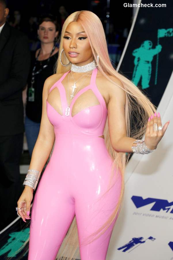 Nicki Minaj in Pink Latex Jumpsuit