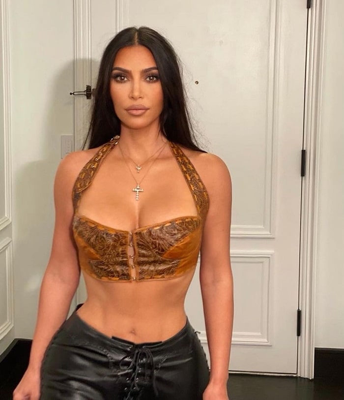 Kim Kardashian Wears Leather Bustier Top with Pants – A Sexy Twist to  Cowgirl Look