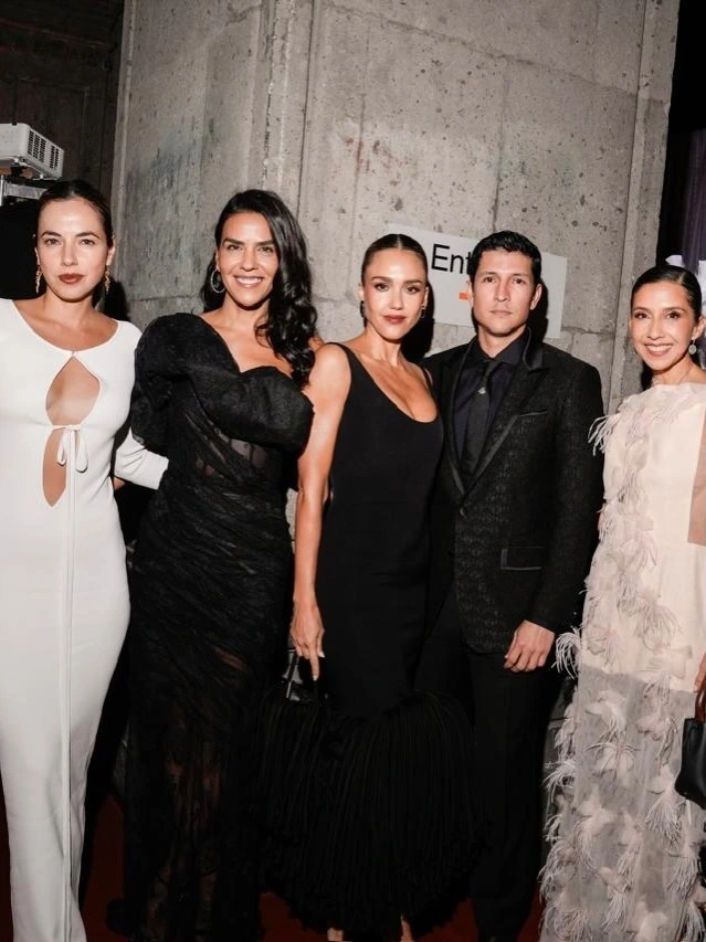 Jessica Alba wearing a black Kris Goyri gown at the Vogue Día de Muertos Gala