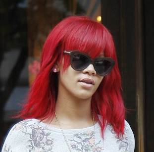 Rihanna medium length red hairstyle October 2010