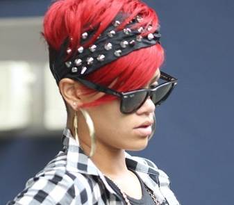 Rihanna red cropped hairstyle July 2010