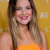 Drew Barrymore hair -makeup covergirl 50th Anniversary Party
