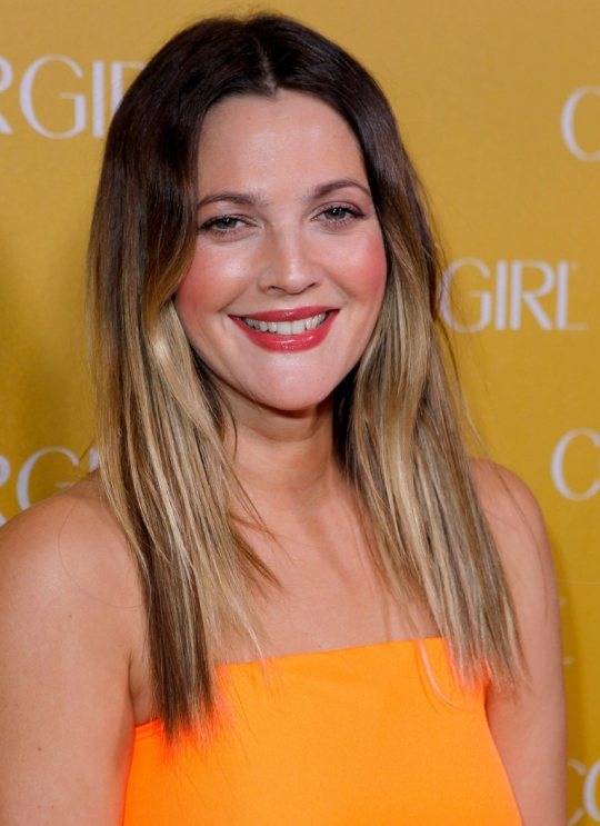 Drew Barrymore hair -makeup covergirl 50th Anniversary Party