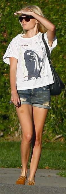 White T-shirt with denim shorts