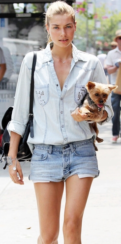 denim shirt with denim shorts