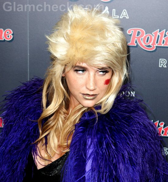 Kesha makeup face art 80s Rock Star Hair