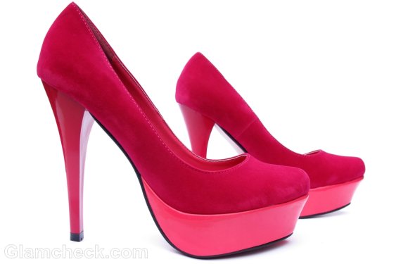 high heeled pink pumps