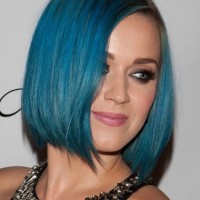 Katy Perry sports candy blue hair color at las vegas event