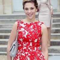 Alysson Paradis Red Floral Frock at Paris Fashion Week